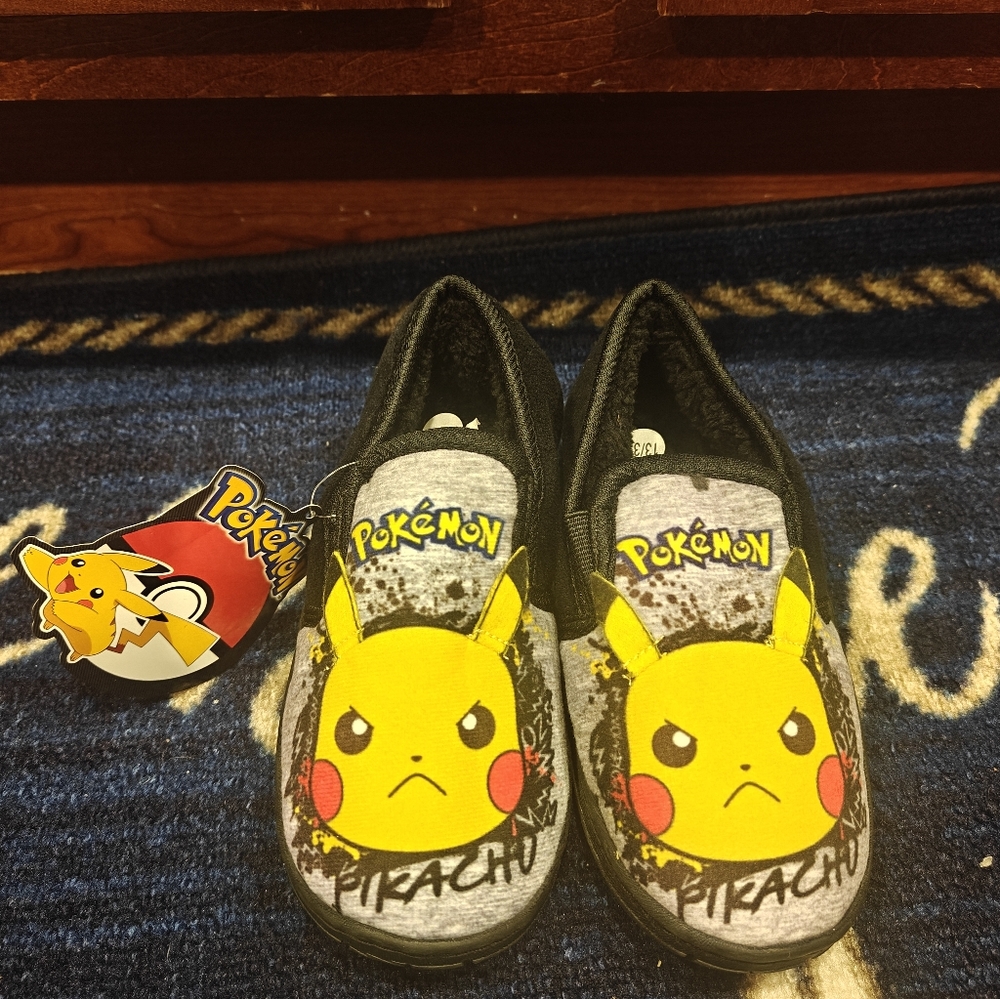 Pokemon Pikachu Slippers Kid's Grey Marl Loafers